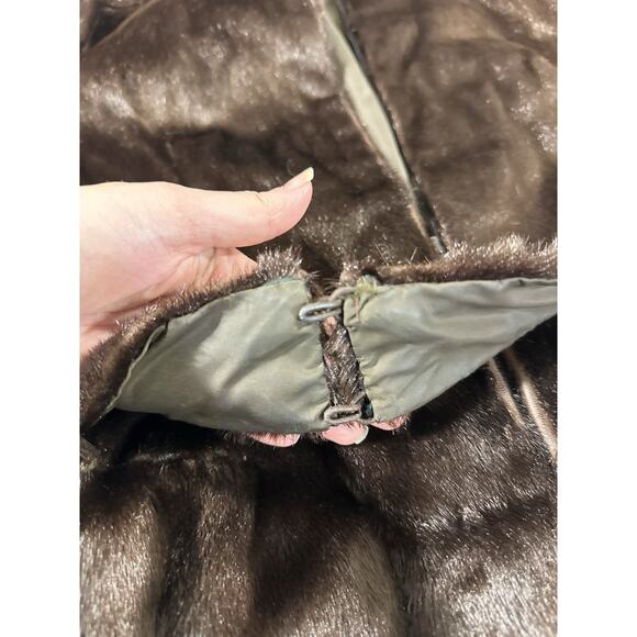 Vtg Real Fur Coat Brown Sheared Beaver (?) Belted Talon Zip 32” Medium AS-IS - Picture 7 of 12